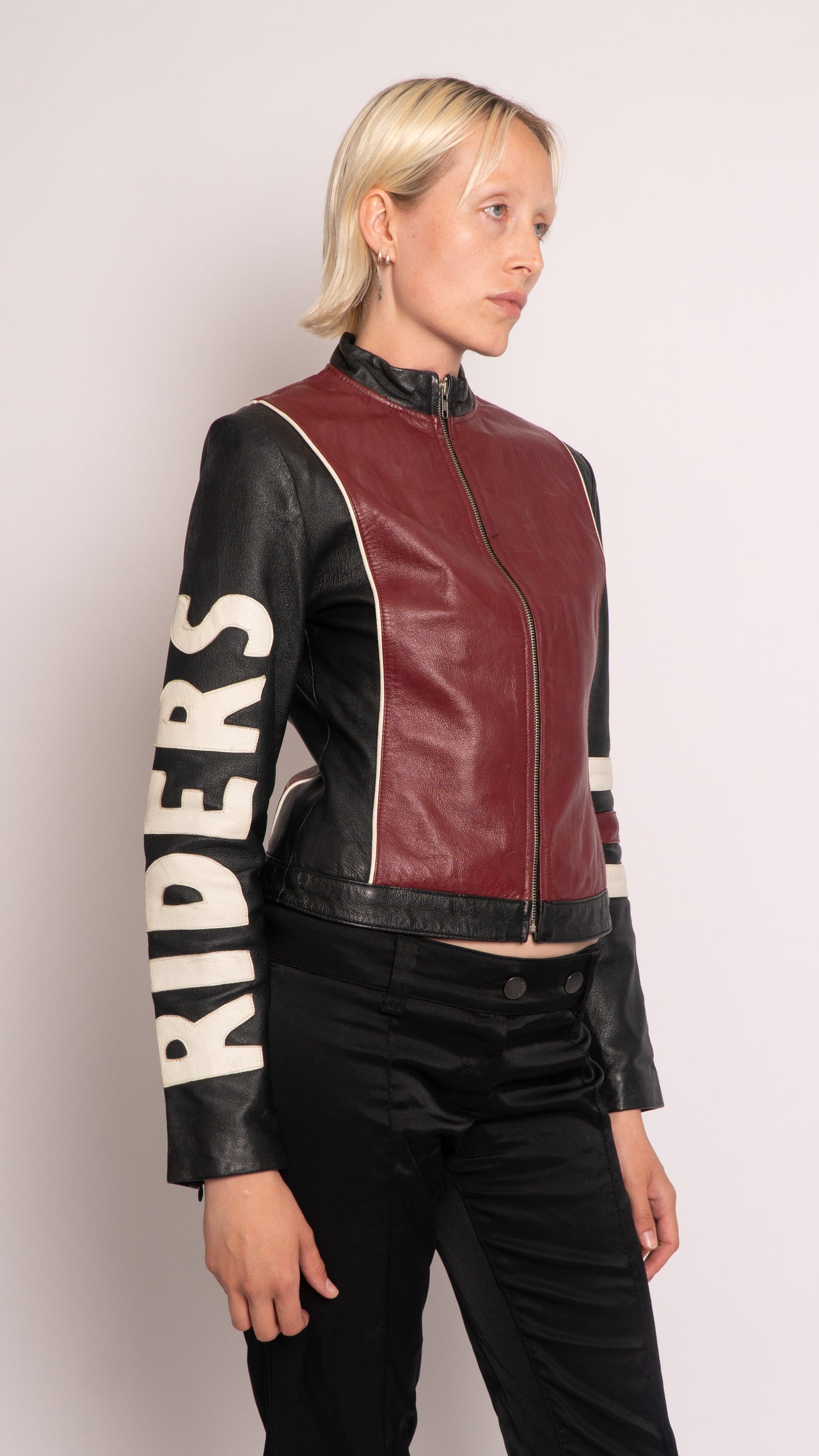 Vintage Leather Zip Up Biker Jacket