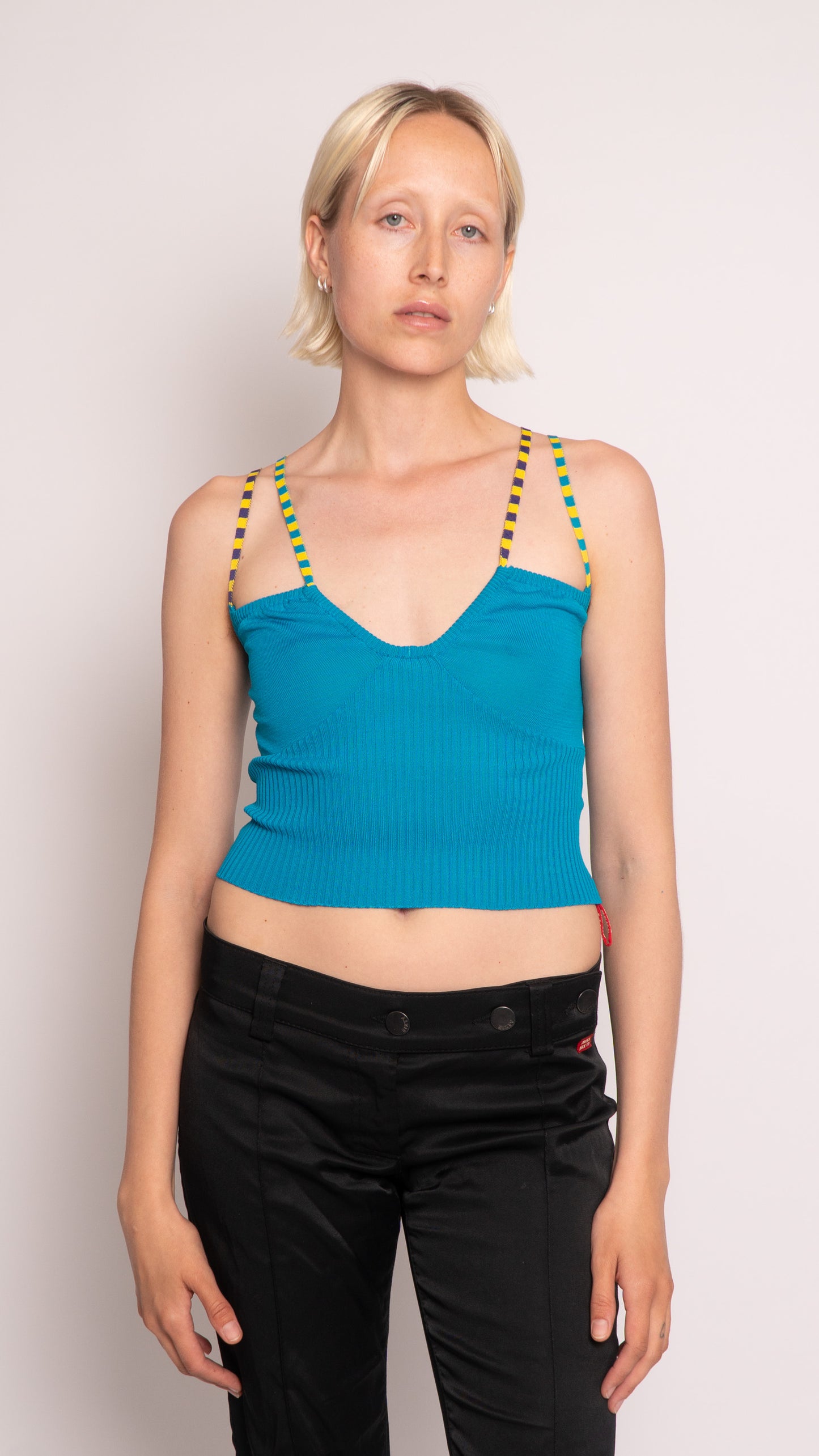 Miss Sixty Blue Crop Top with Striped Straps