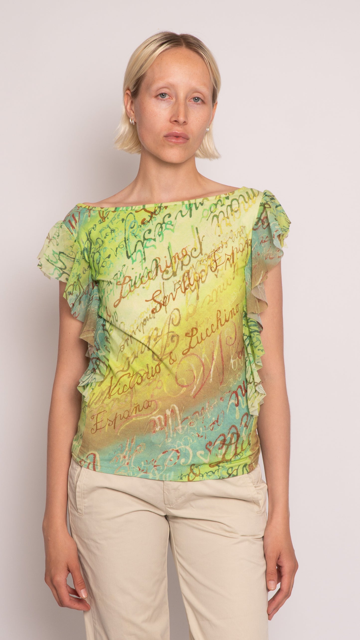 Vintage Green Top with Flowy Fabric on Sides