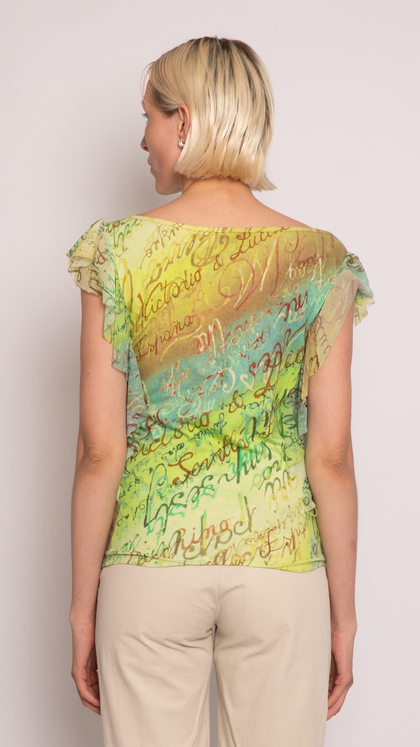 Vintage Green Top with Flowy Fabric on Sides