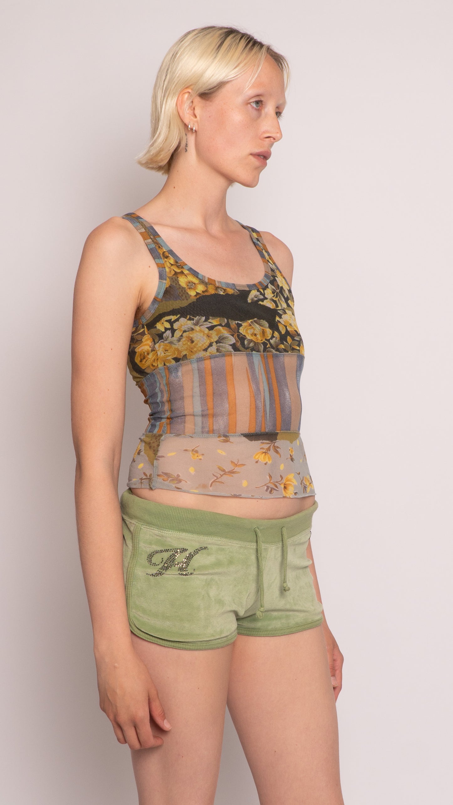 One Step Floral Print Mesh Tank Top