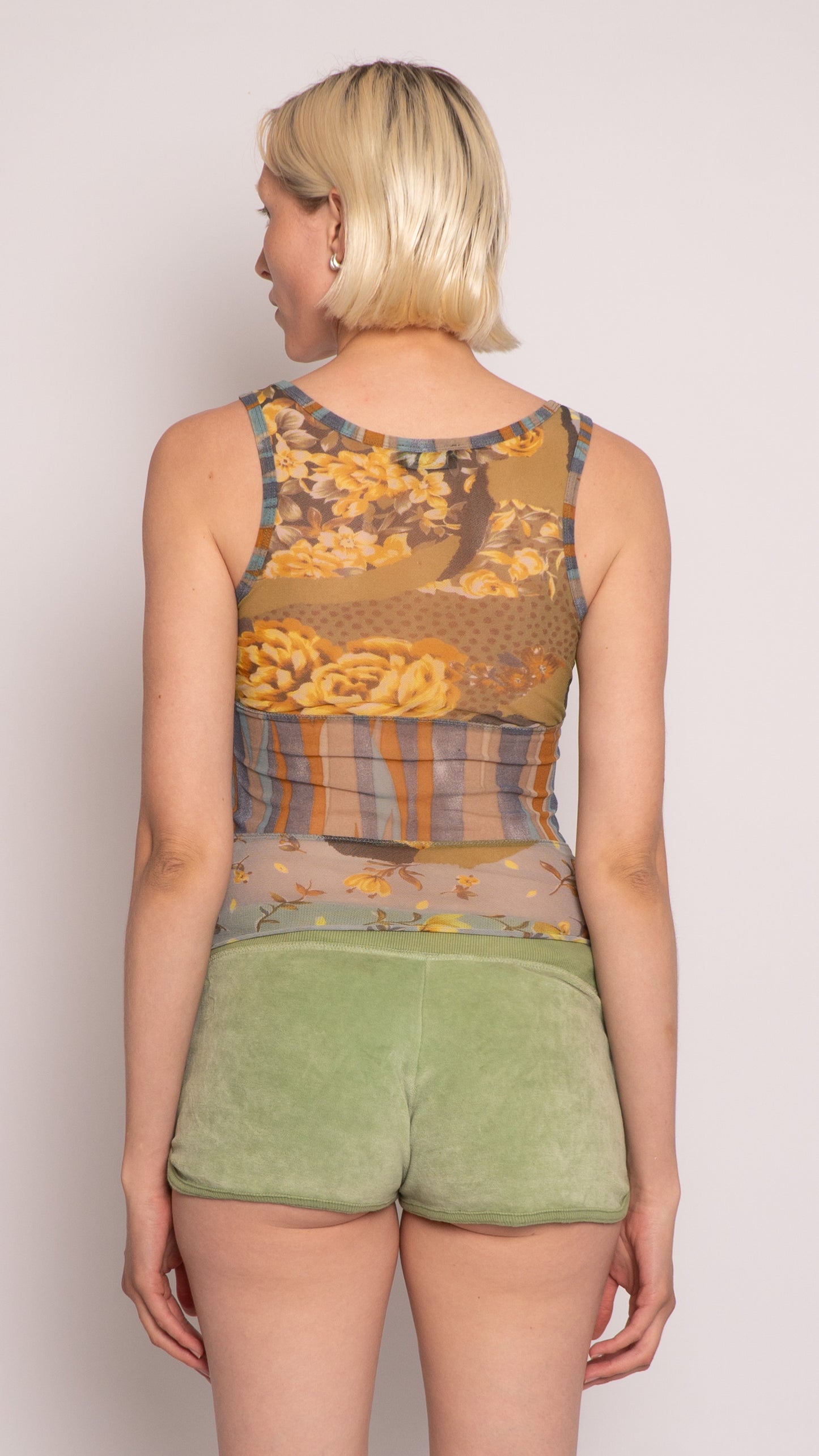 One Step Floral Print Mesh Tank Top