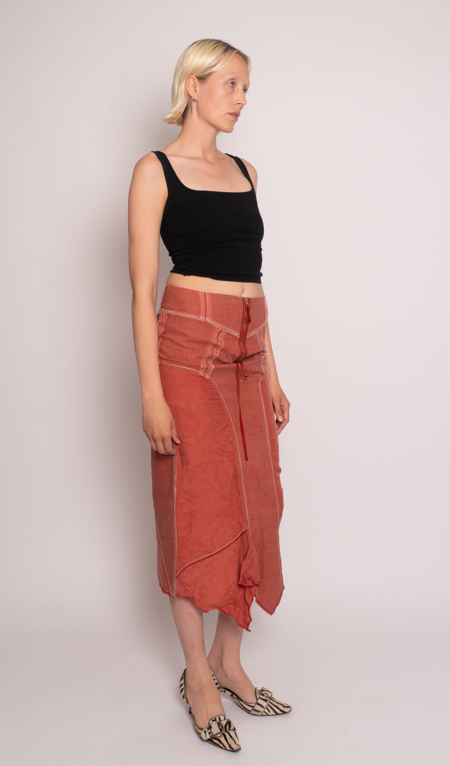 Marithé + François Girbaud Asymmetric Midi Skirt
