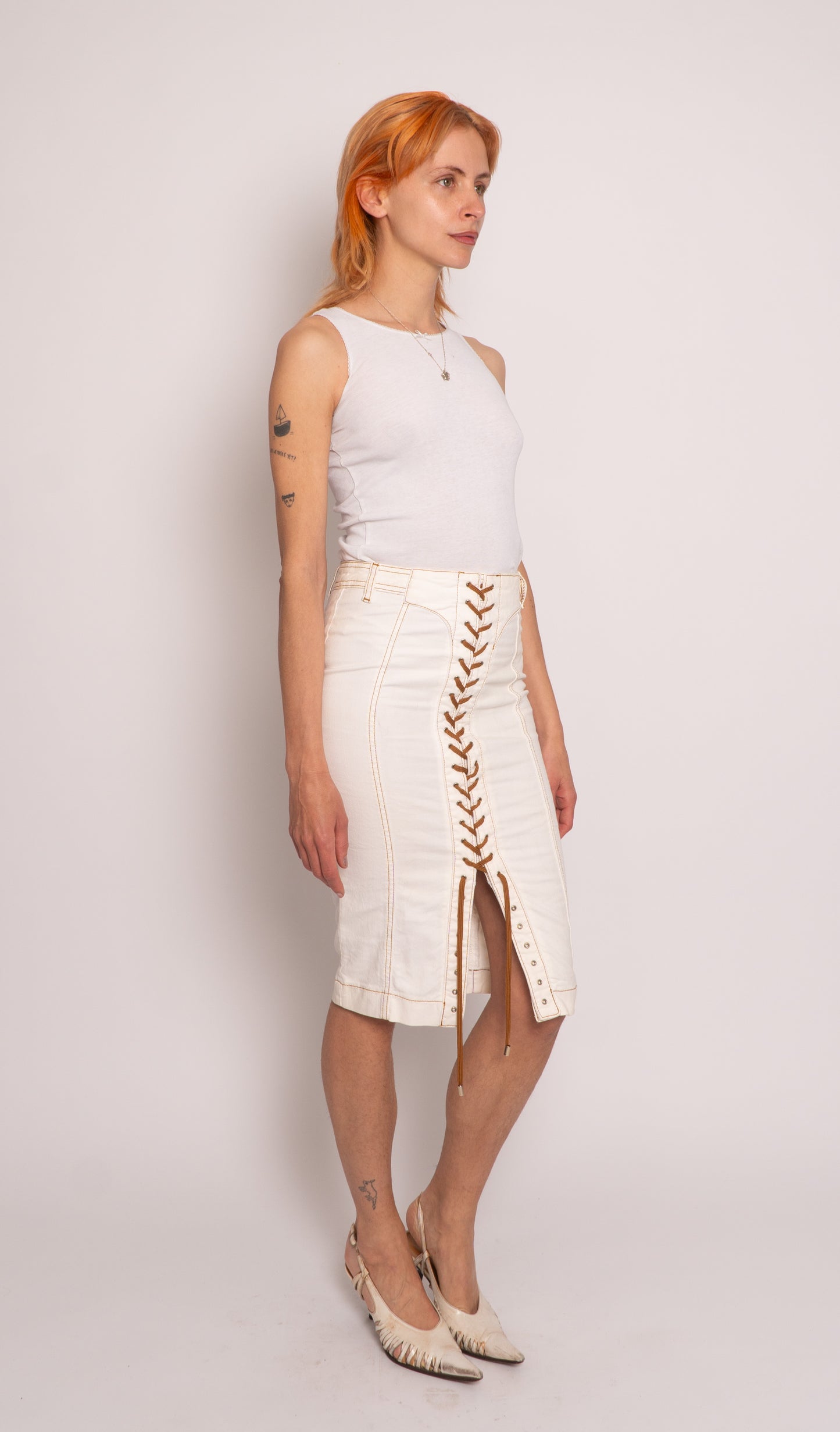 Dolce Gabbana Denim Lace Up Midi Skirt