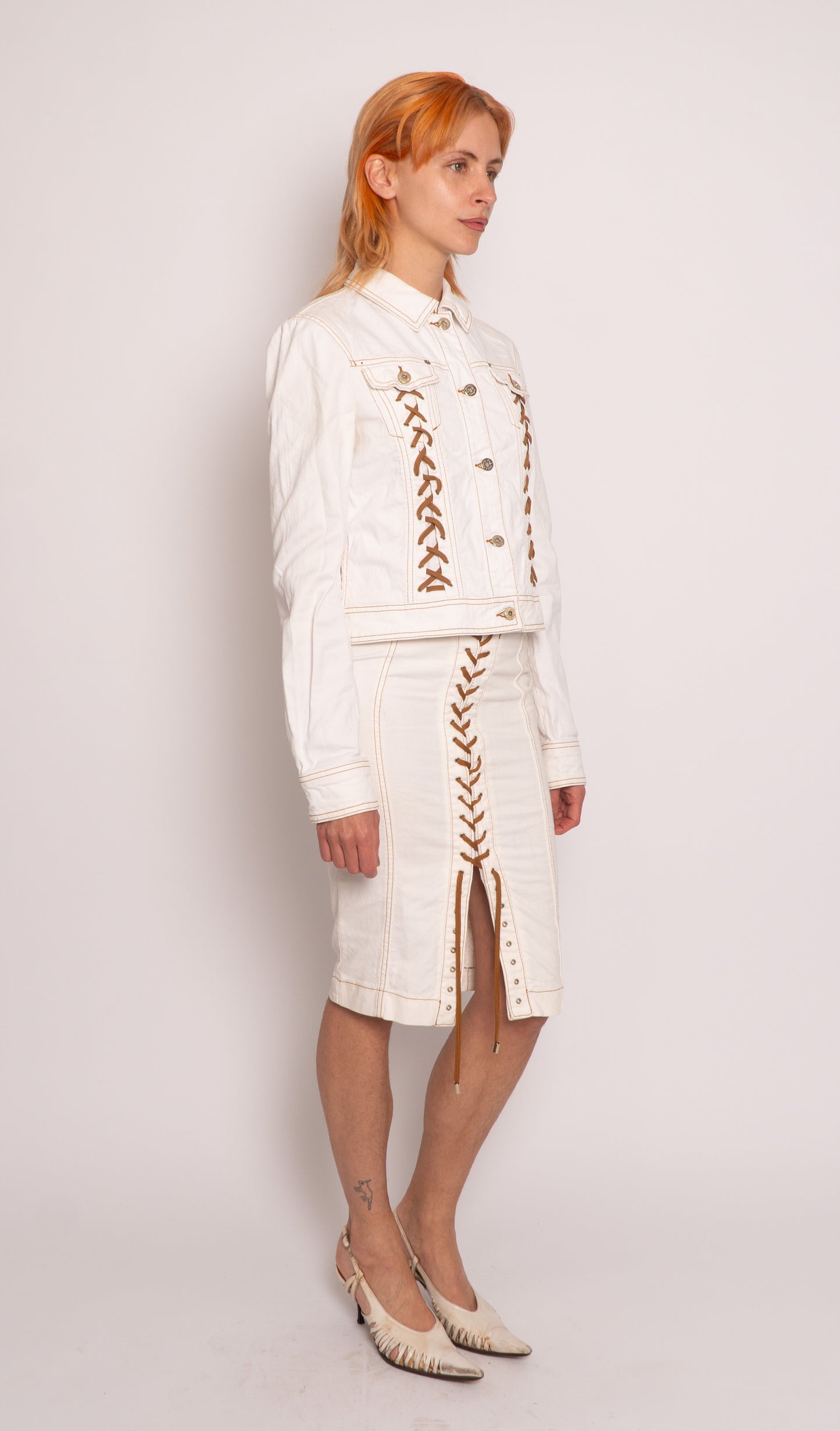 Dolce Gabbana Denim Lace Up Midi Skirt