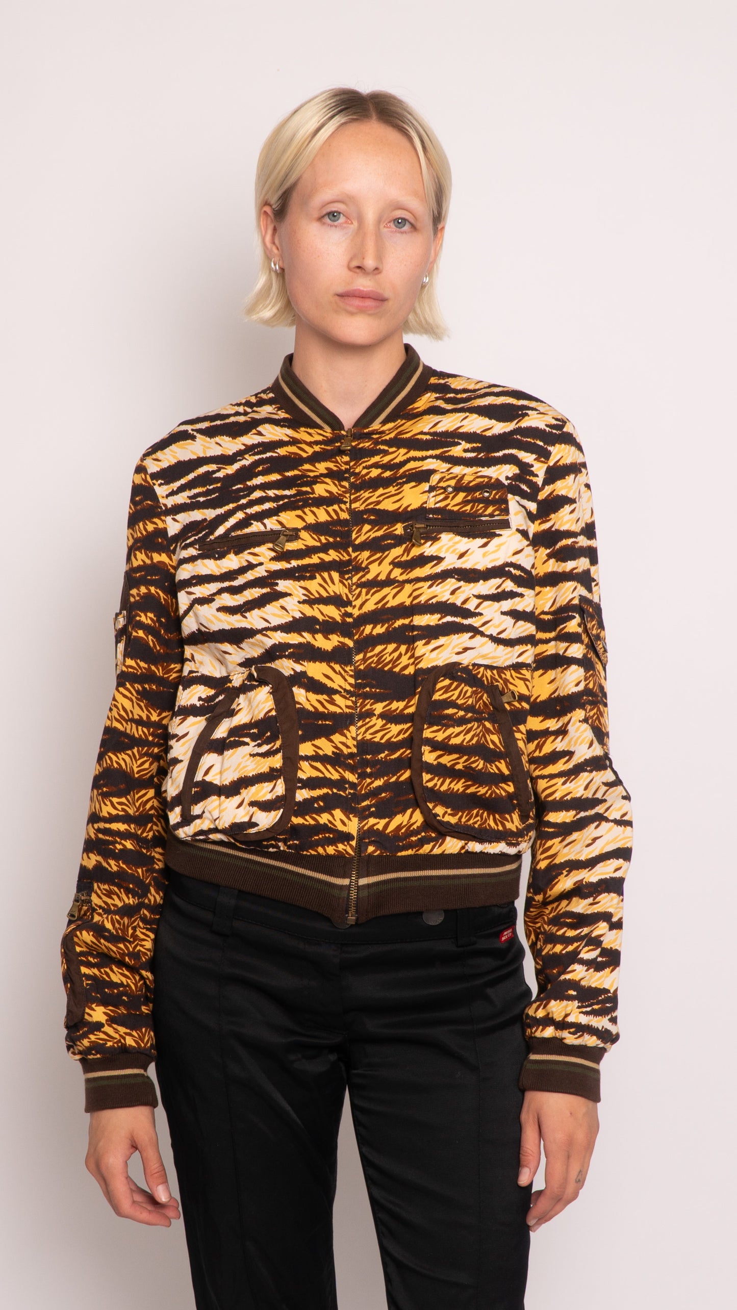 Dolce Gabbana Animal Print Zip Up Bomber Jacket