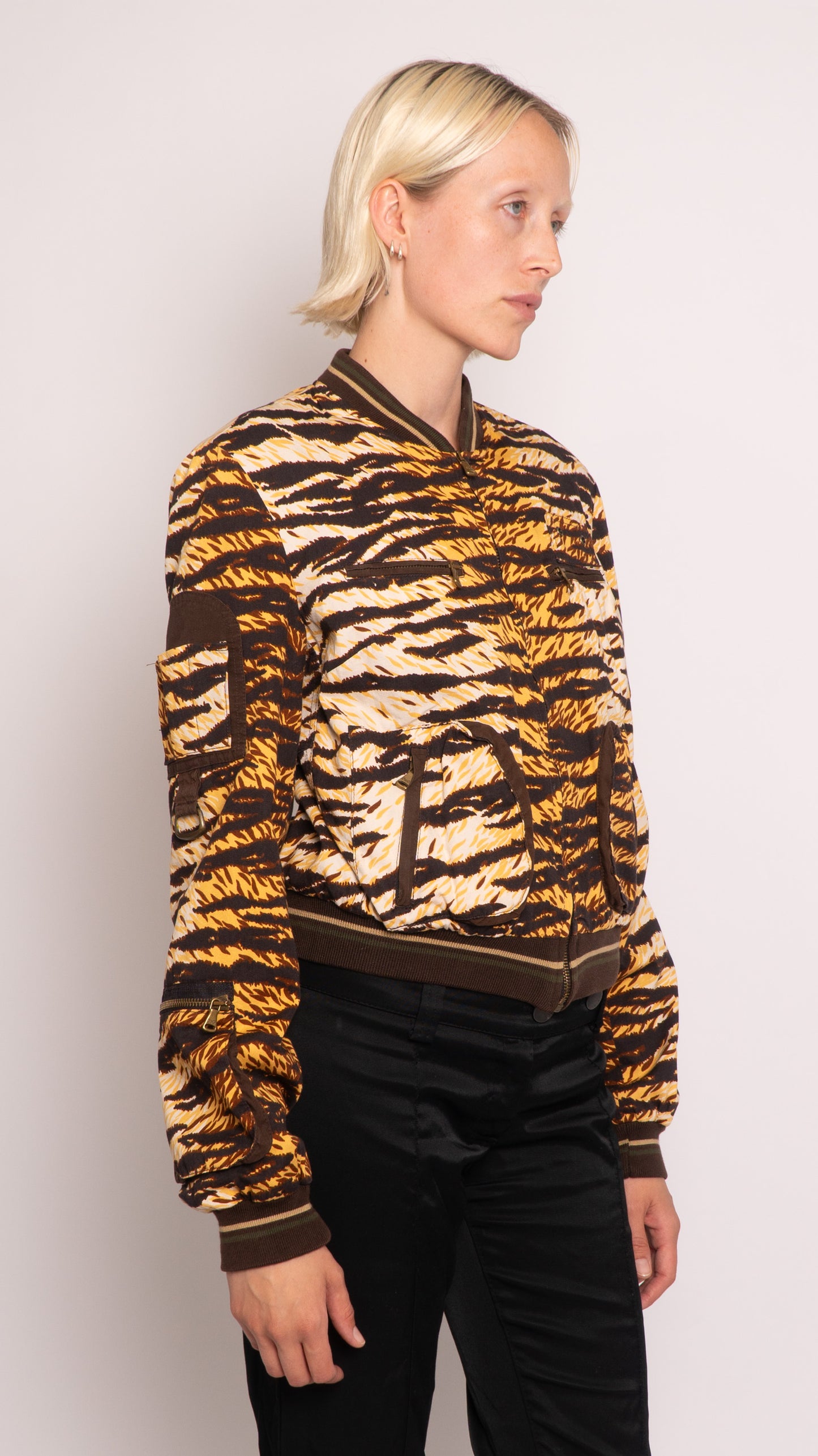 Dolce Gabbana Animal Print Zip Up Bomber Jacket