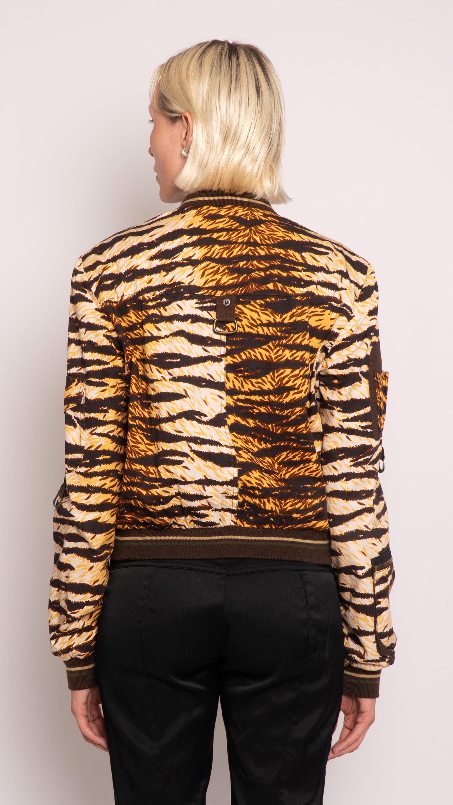 Dolce Gabbana Animal Print Zip Up Bomber Jacket
