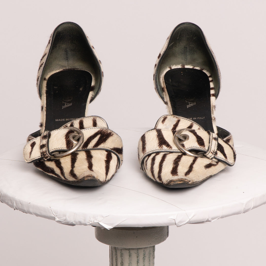 Prada Pony Hair Zebra Print Kitten Heel