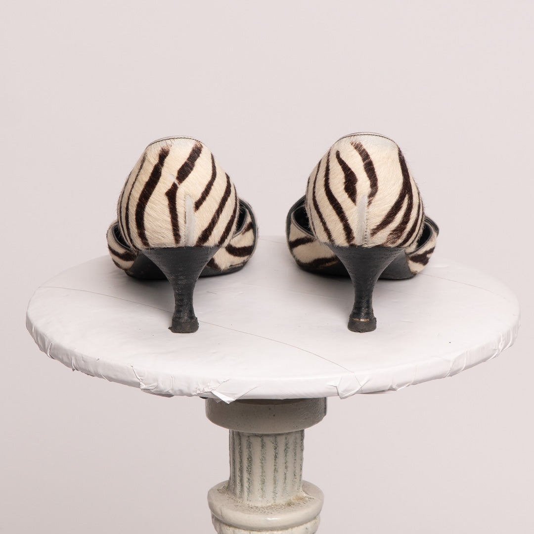 Prada Pony Hair Zebra Print Kitten Heel