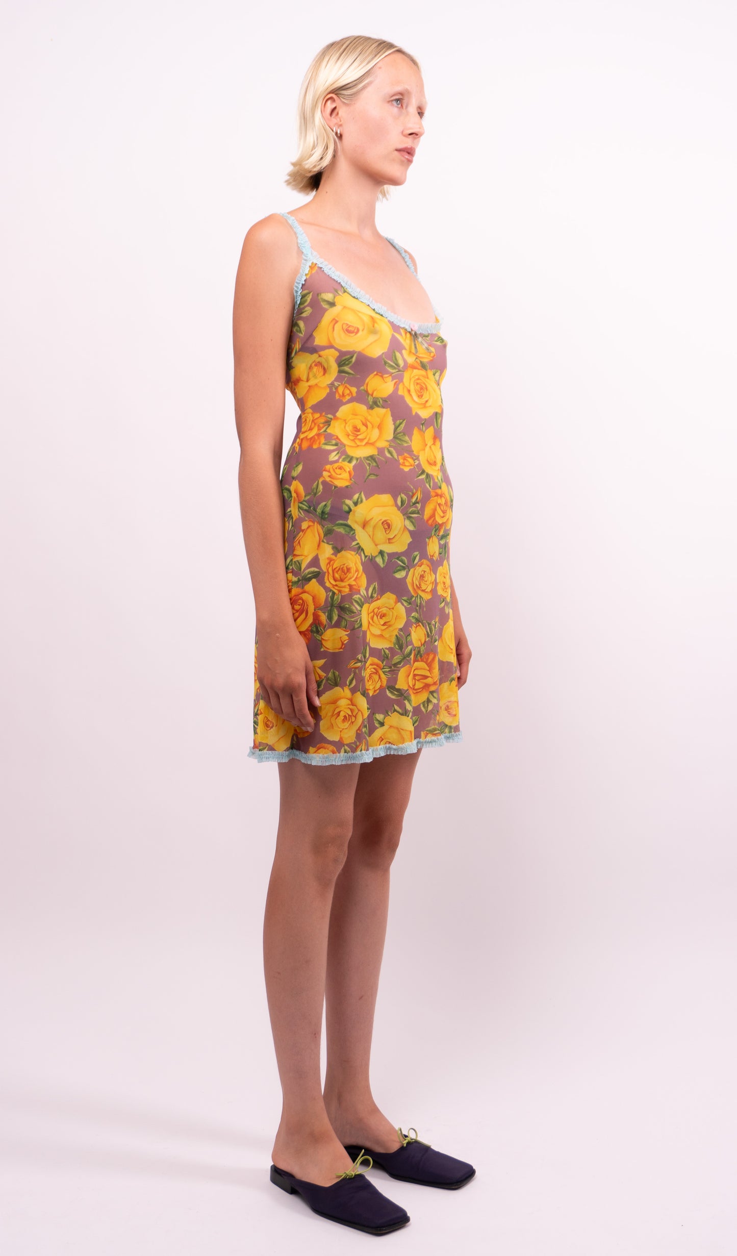 Dolce Gabbana Floral Print Mesh Slip Dress