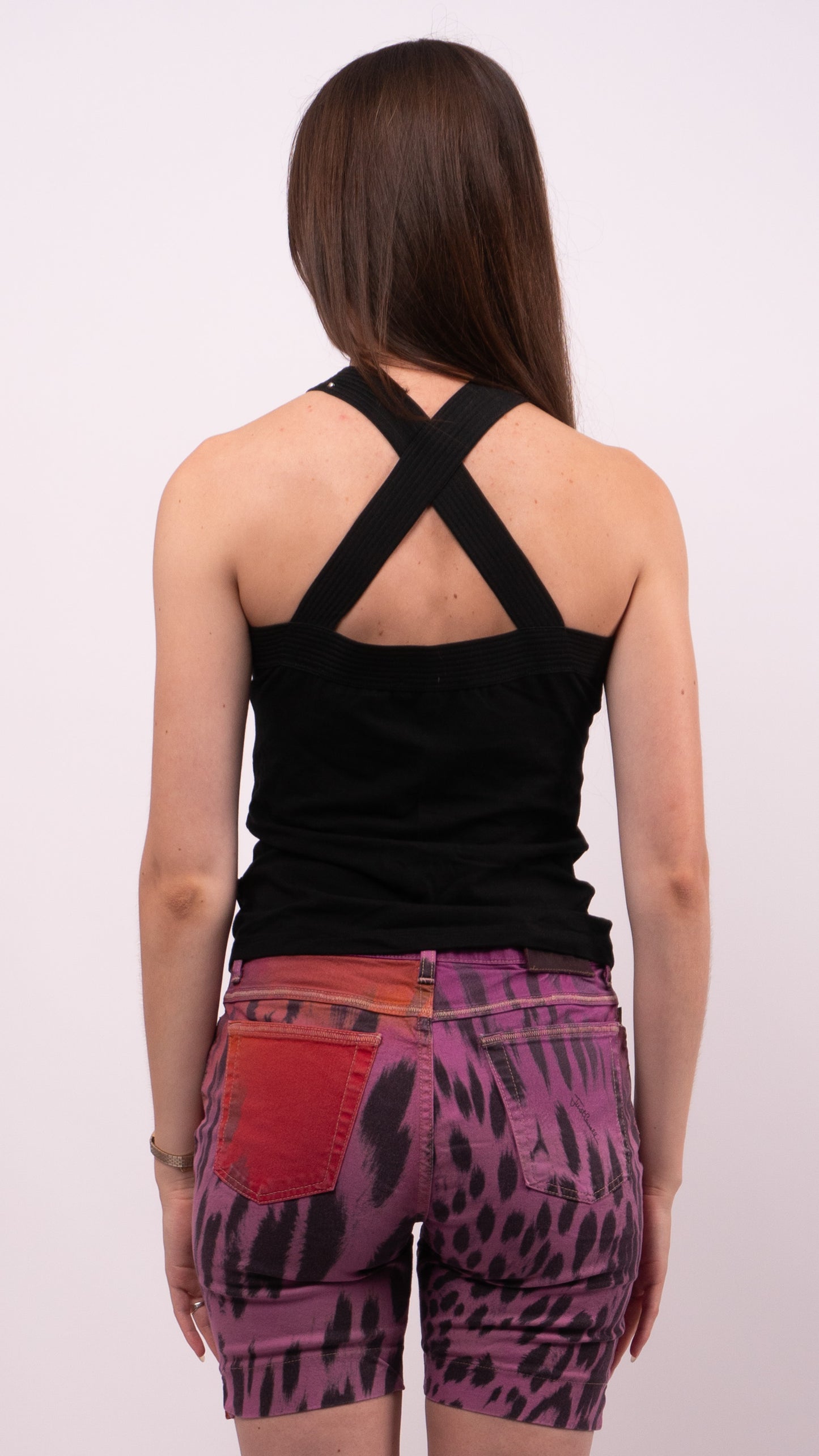 Denny Rose Twisted Studded Halter Neck Graphic Top