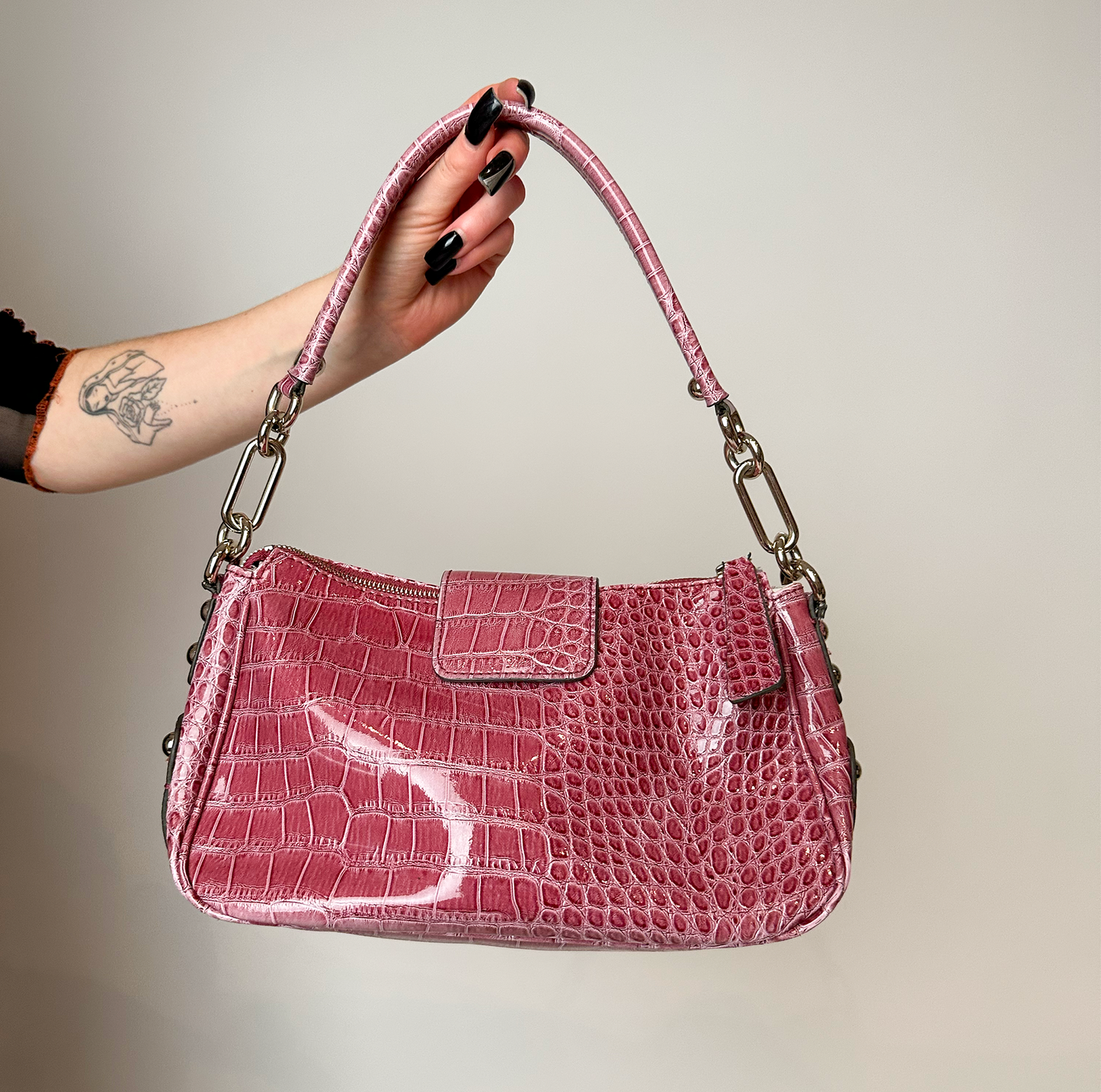 Guess Pink Shoulder Bag with Bow Detail on Front