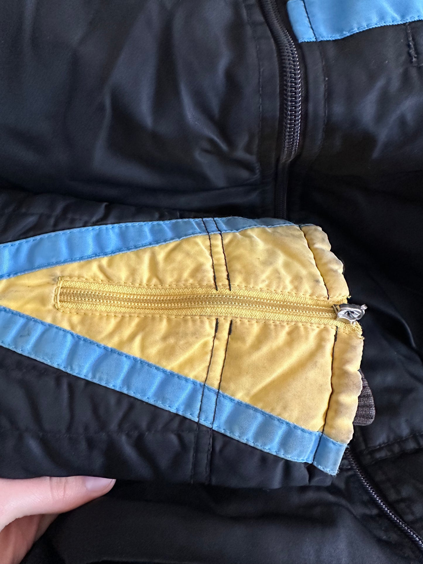Miss Sixty Biker Style Zip Up Jacket with Blue and Yellow Stripes