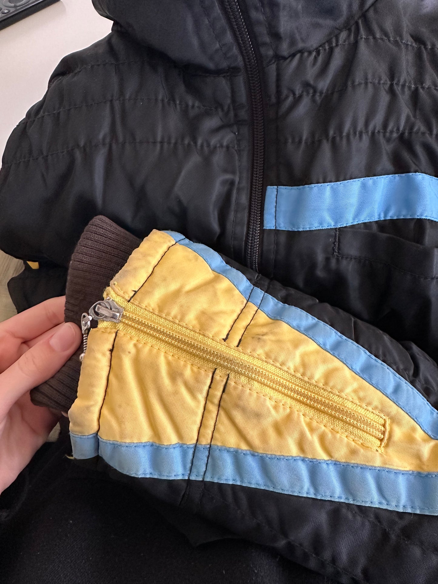 Miss Sixty Biker Style Zip Up Jacket with Blue and Yellow Stripes