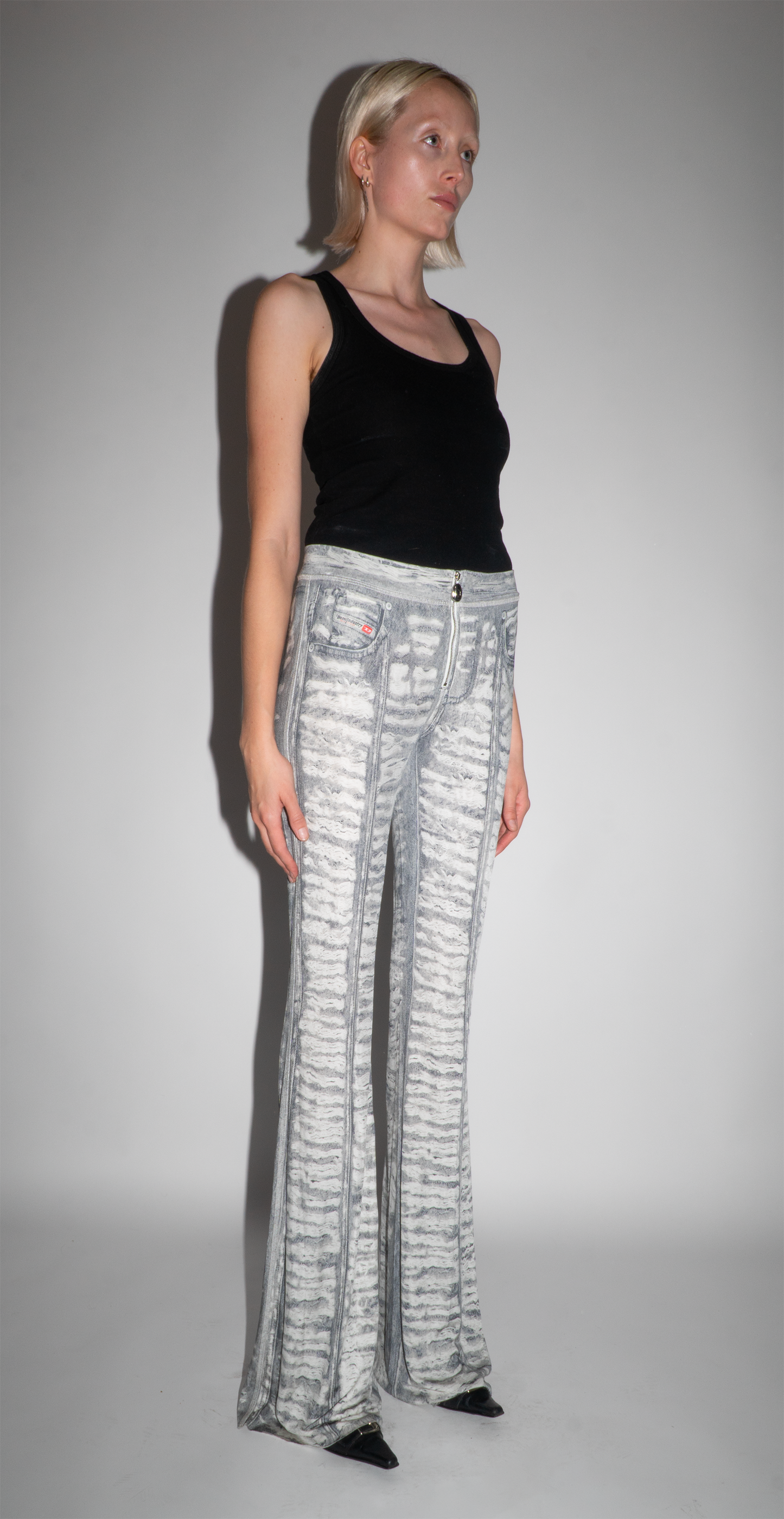 Diesel Grey Denim-Print Flare Trouser