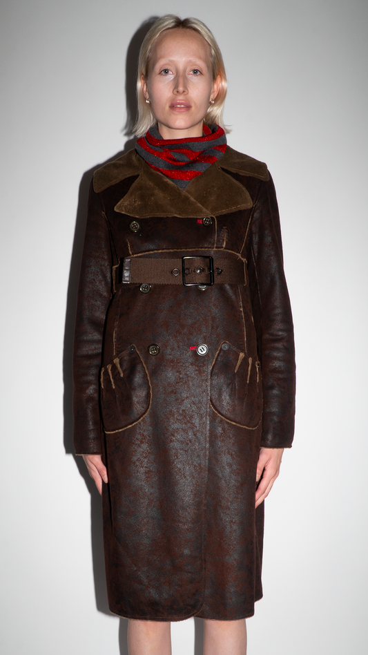 Cop Copine Brown Hooded Coat with Waist Belt