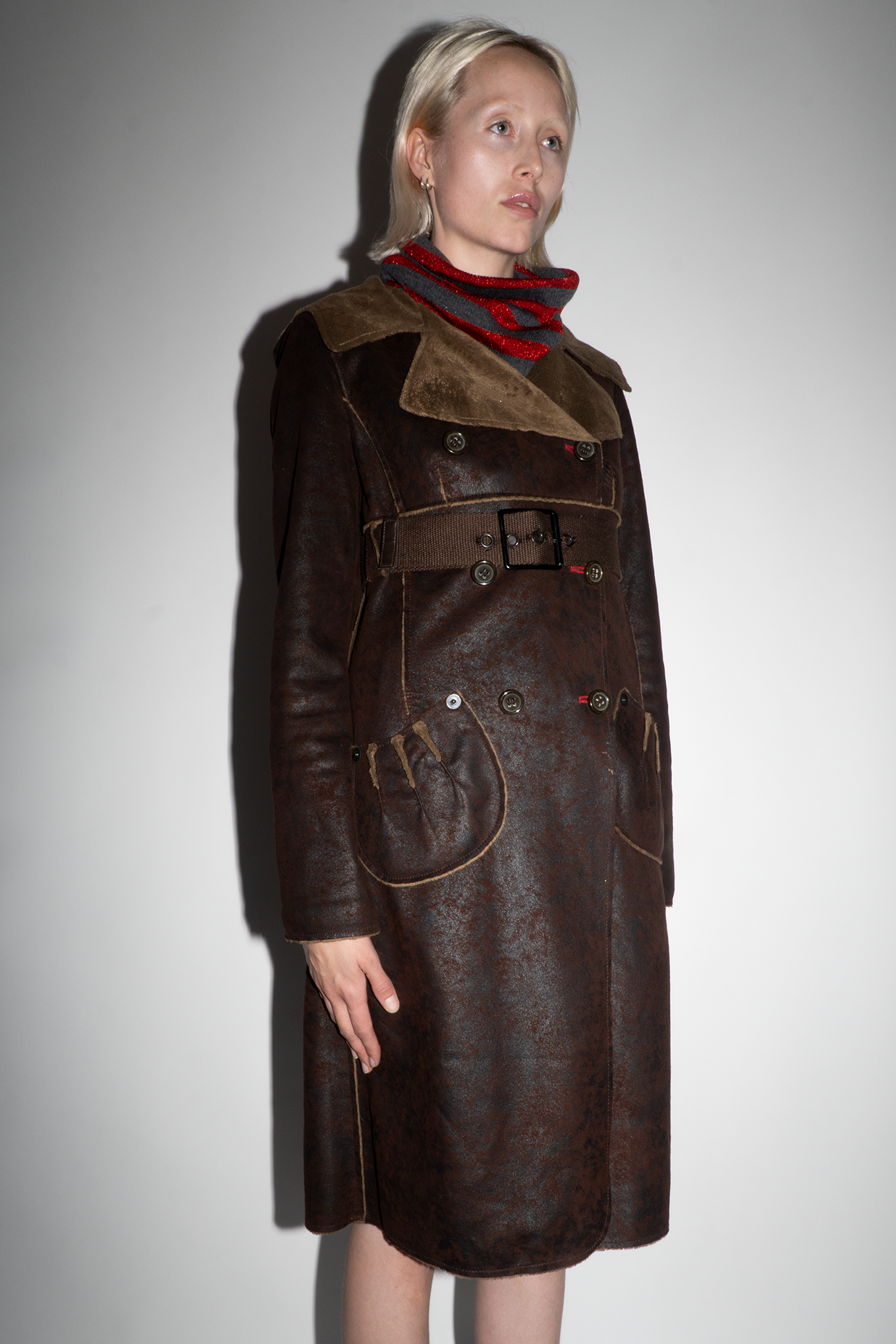 Cop Copine Brown Hooded Coat with Waist Belt