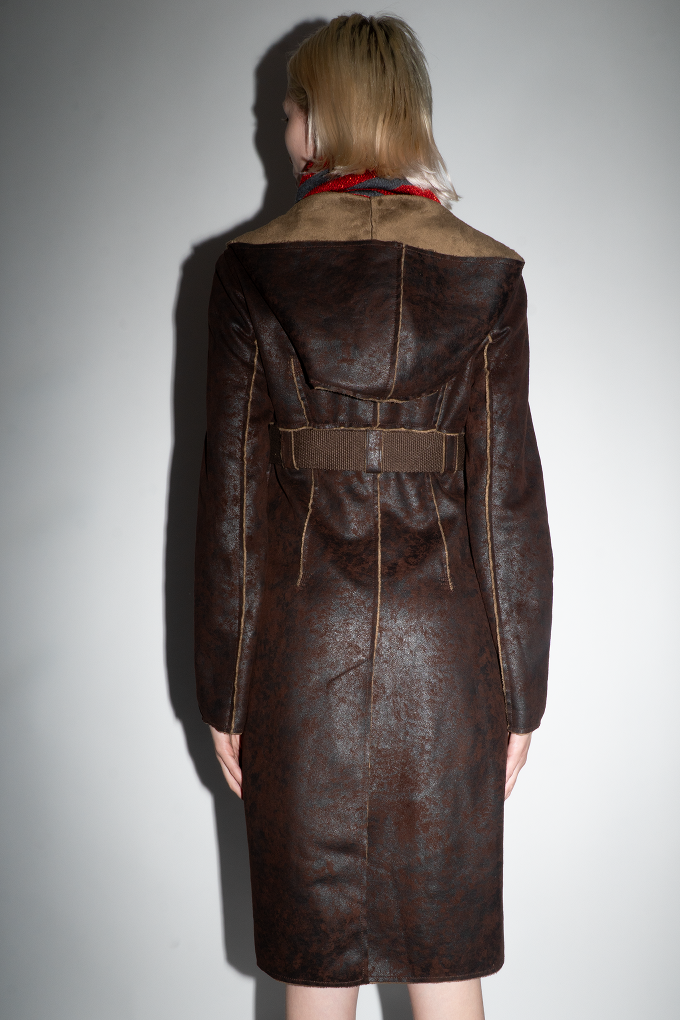 Cop Copine Brown Hooded Coat with Waist Belt