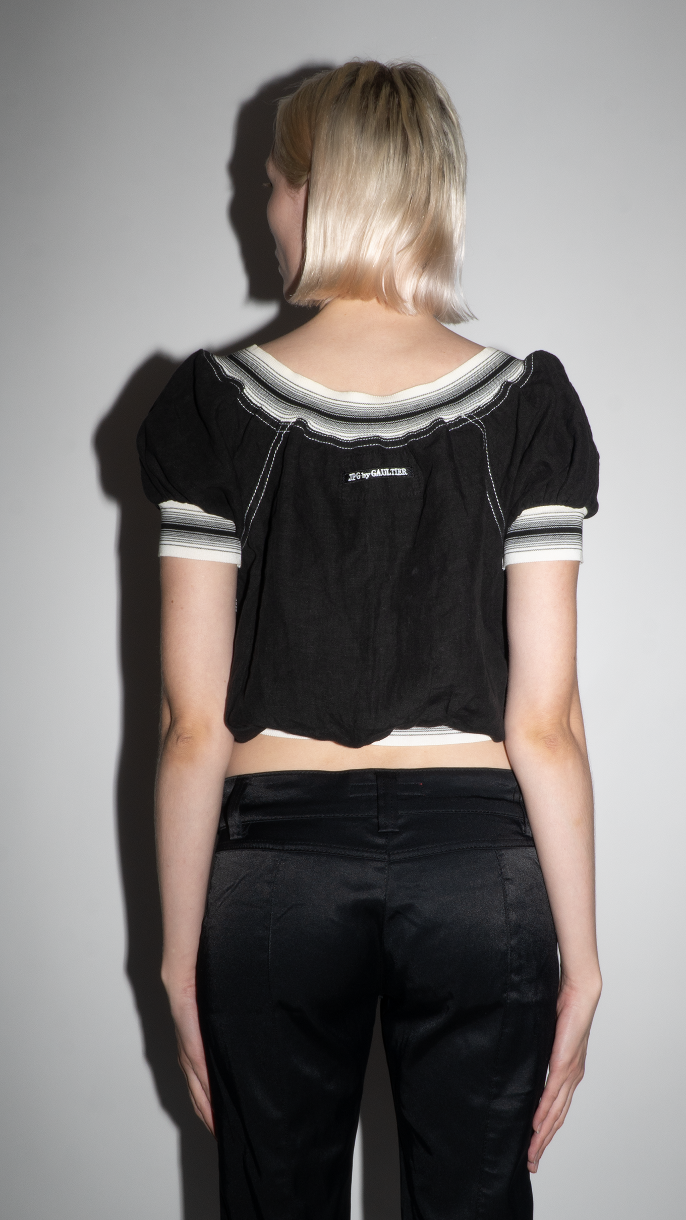 Jean Paul Gaultier Black/White Short-Sleeve Zip Up Crop Top