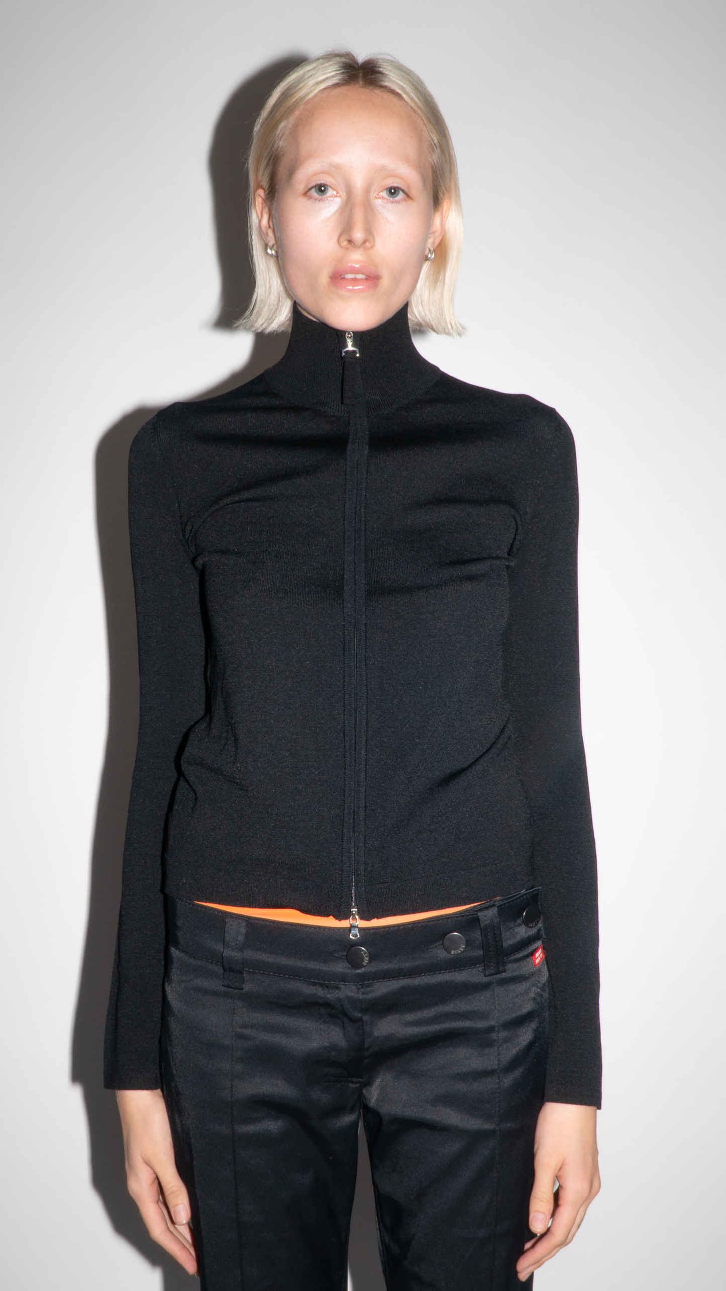 Jean Paul Gaultier Black Long-Sleeve Zip Up Top with Rhinestone Detail on Back