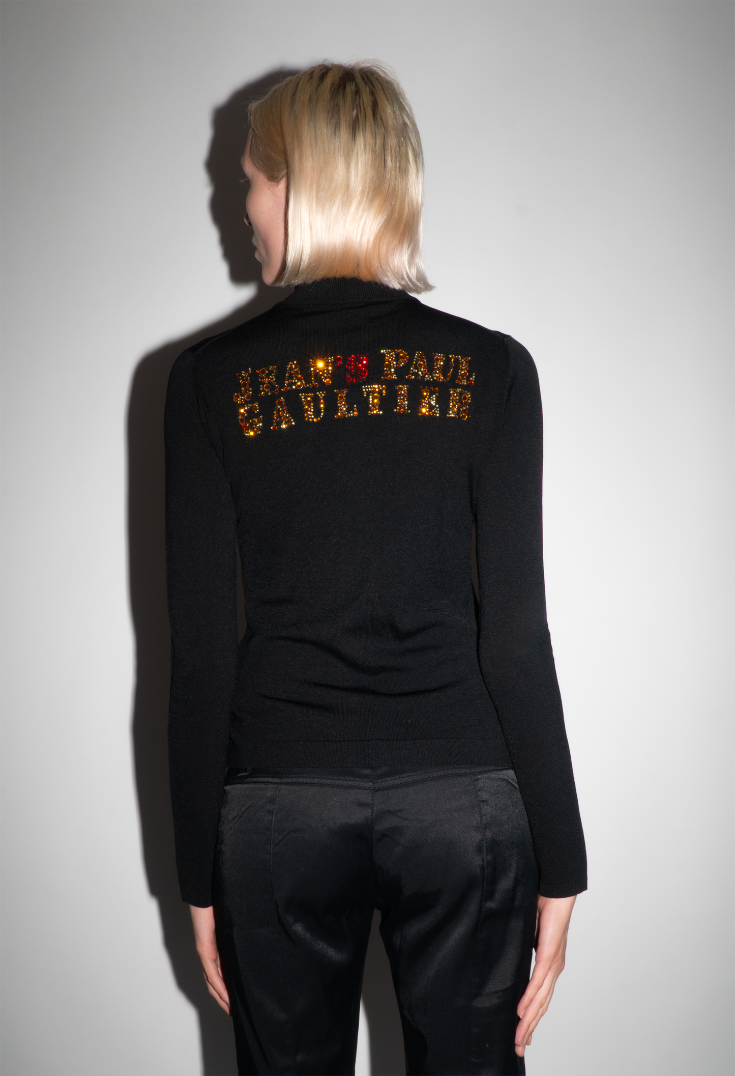 Jean Paul Gaultier Black Long-Sleeve Zip Up Top with Rhinestone Detail on Back