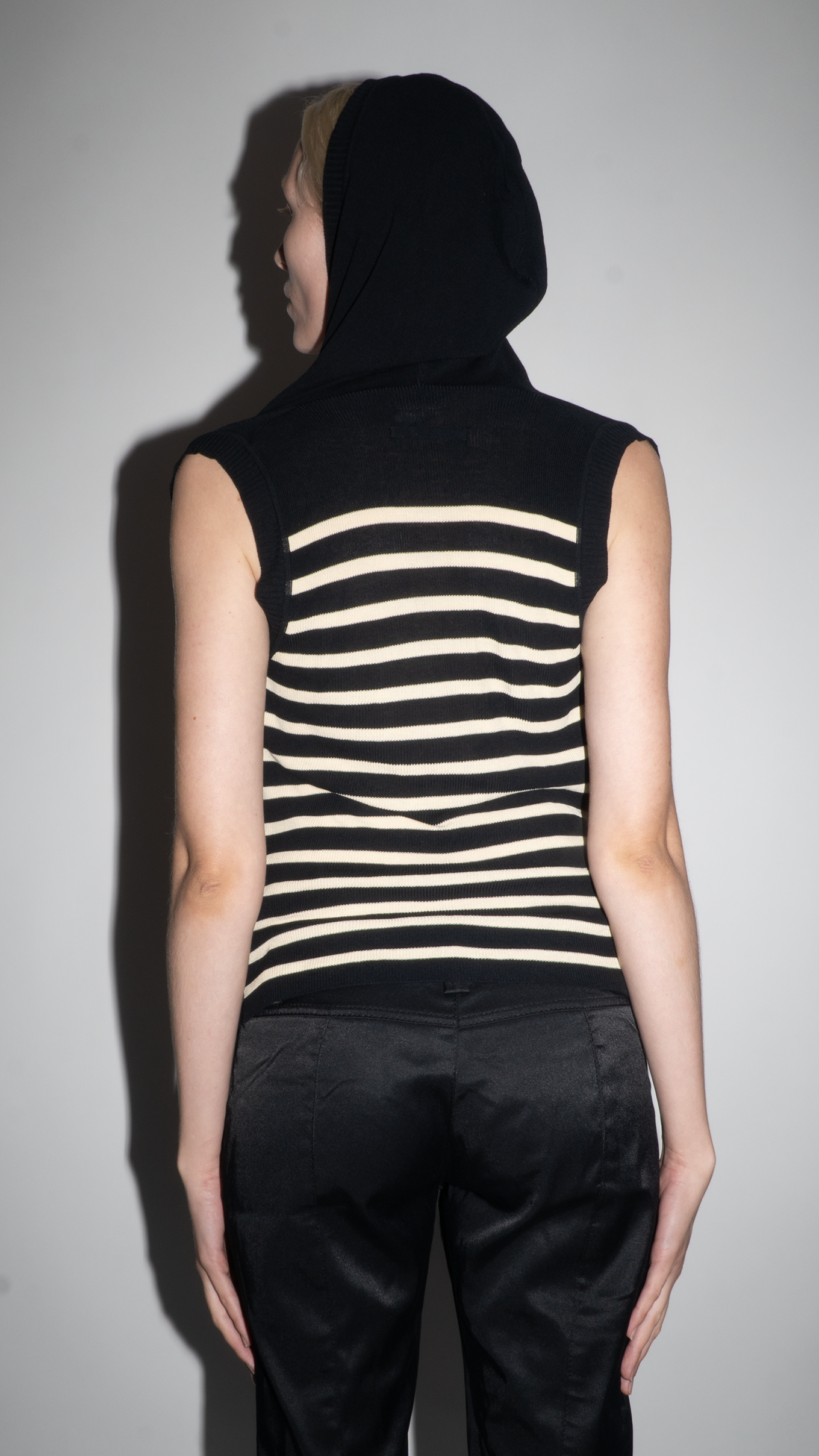 Jean Paul Gaultier Black and Beige Striped Hooded Top