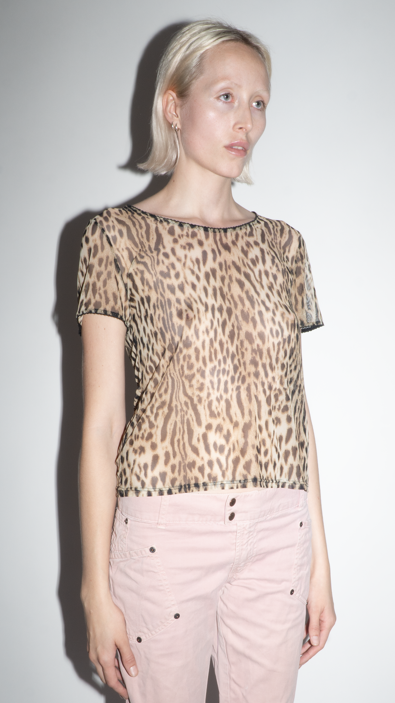 Roberto Cavalli Leopard Print Mesh Short-Sleeve Top