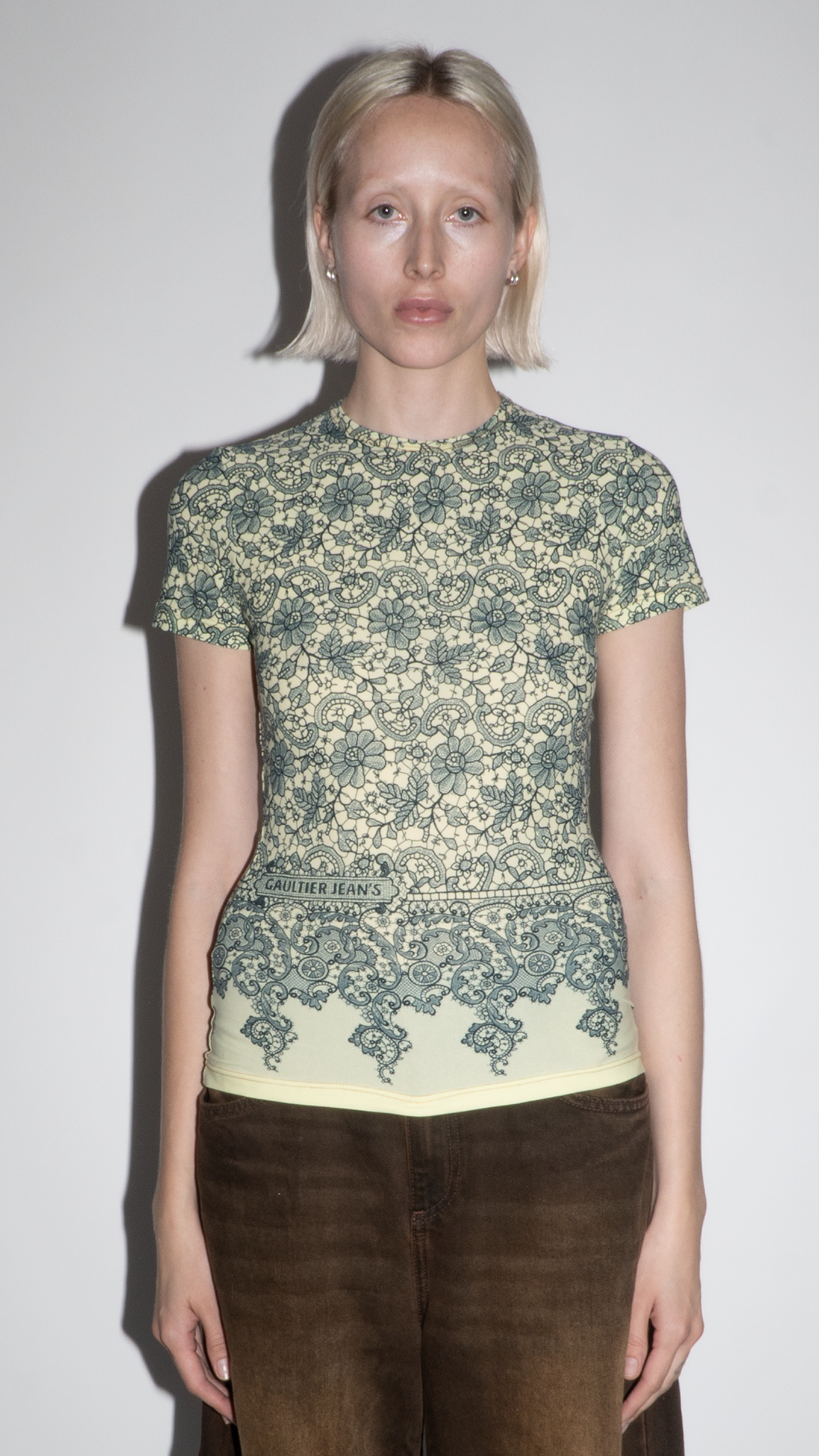 Jean Paul Gaultier Short-Sleeve Floral Lace Print Top