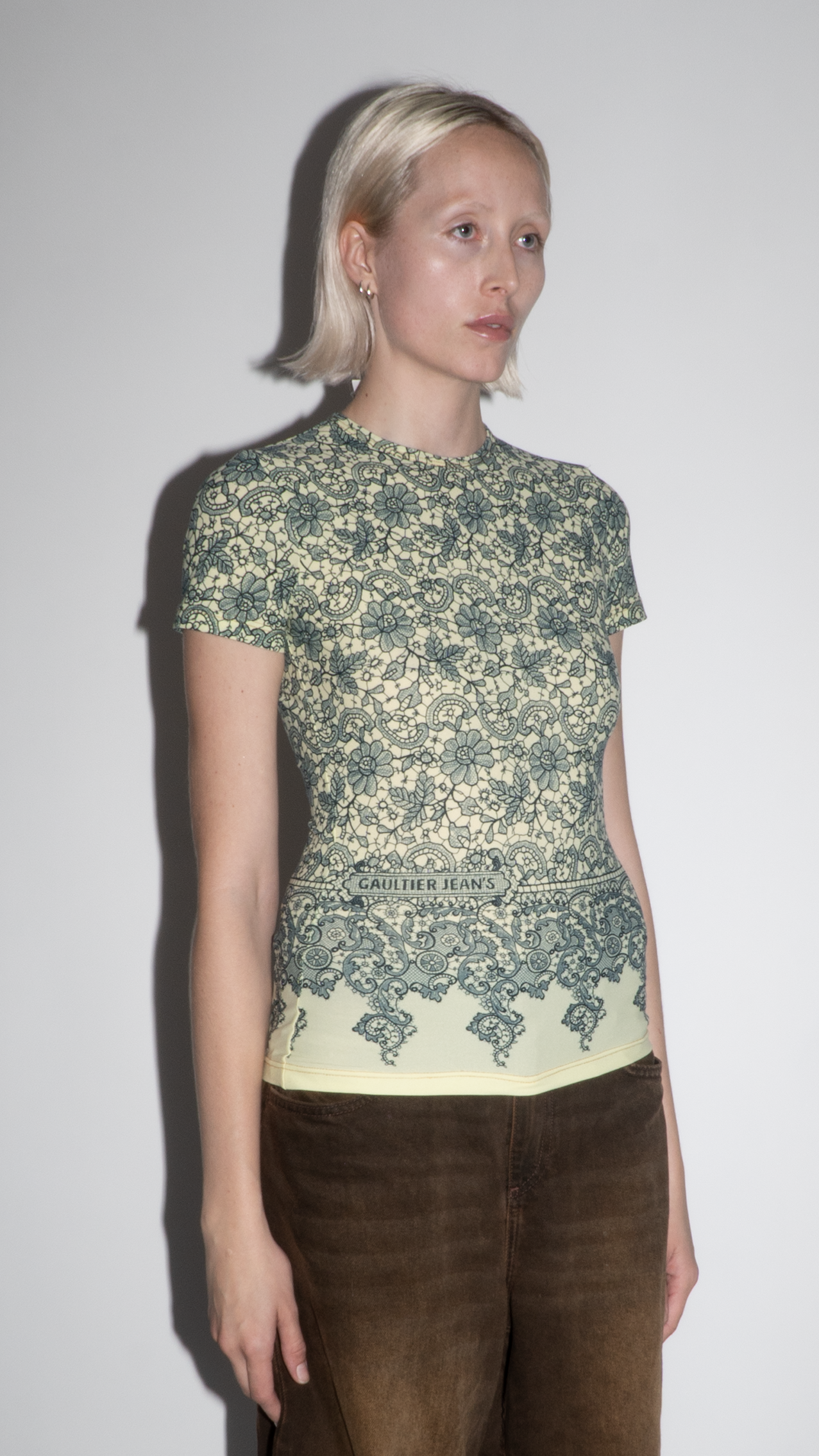 Jean Paul Gaultier Short-Sleeve Floral Lace Print Top