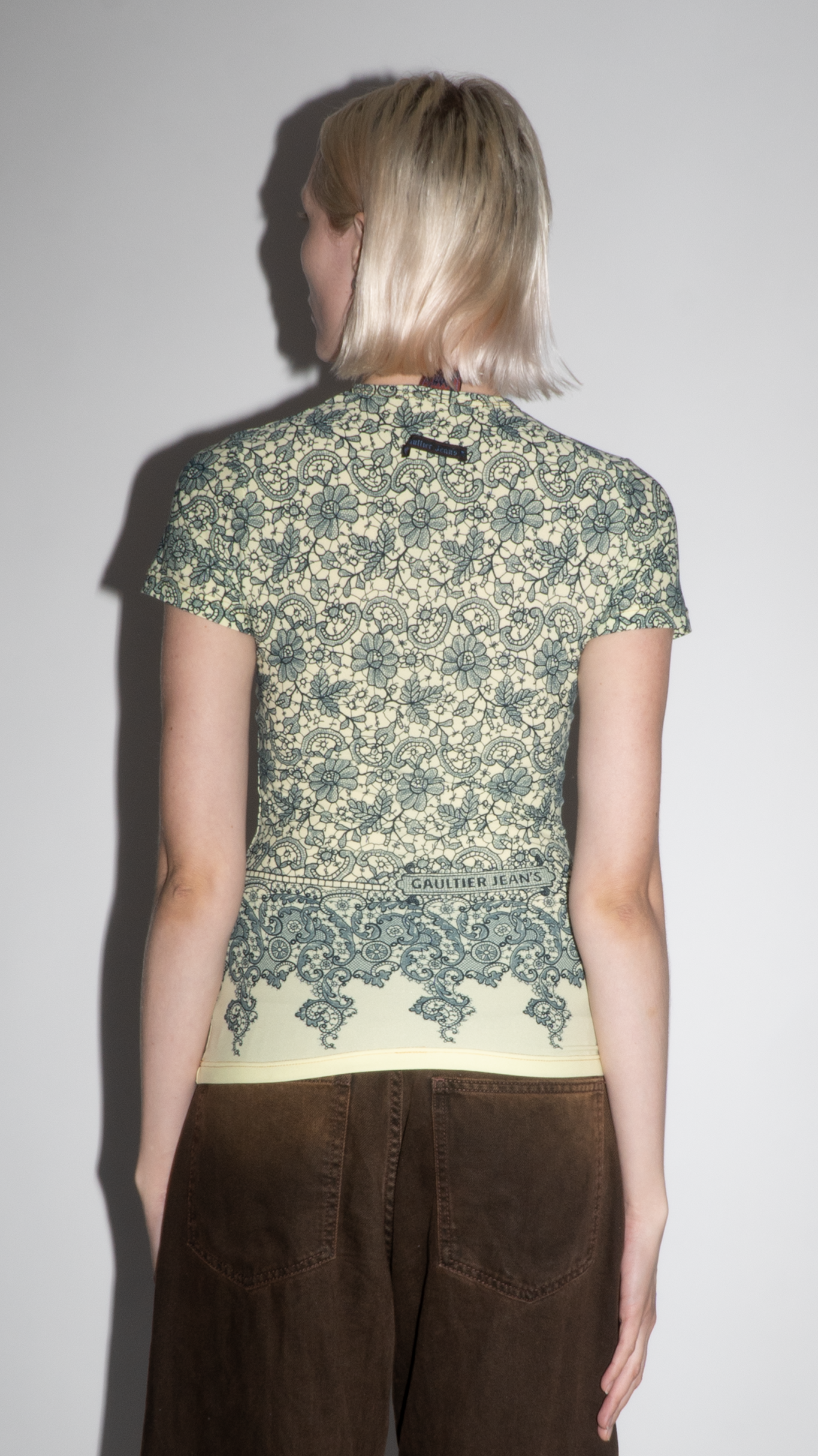 Jean Paul Gaultier Short-Sleeve Floral Lace Print Top