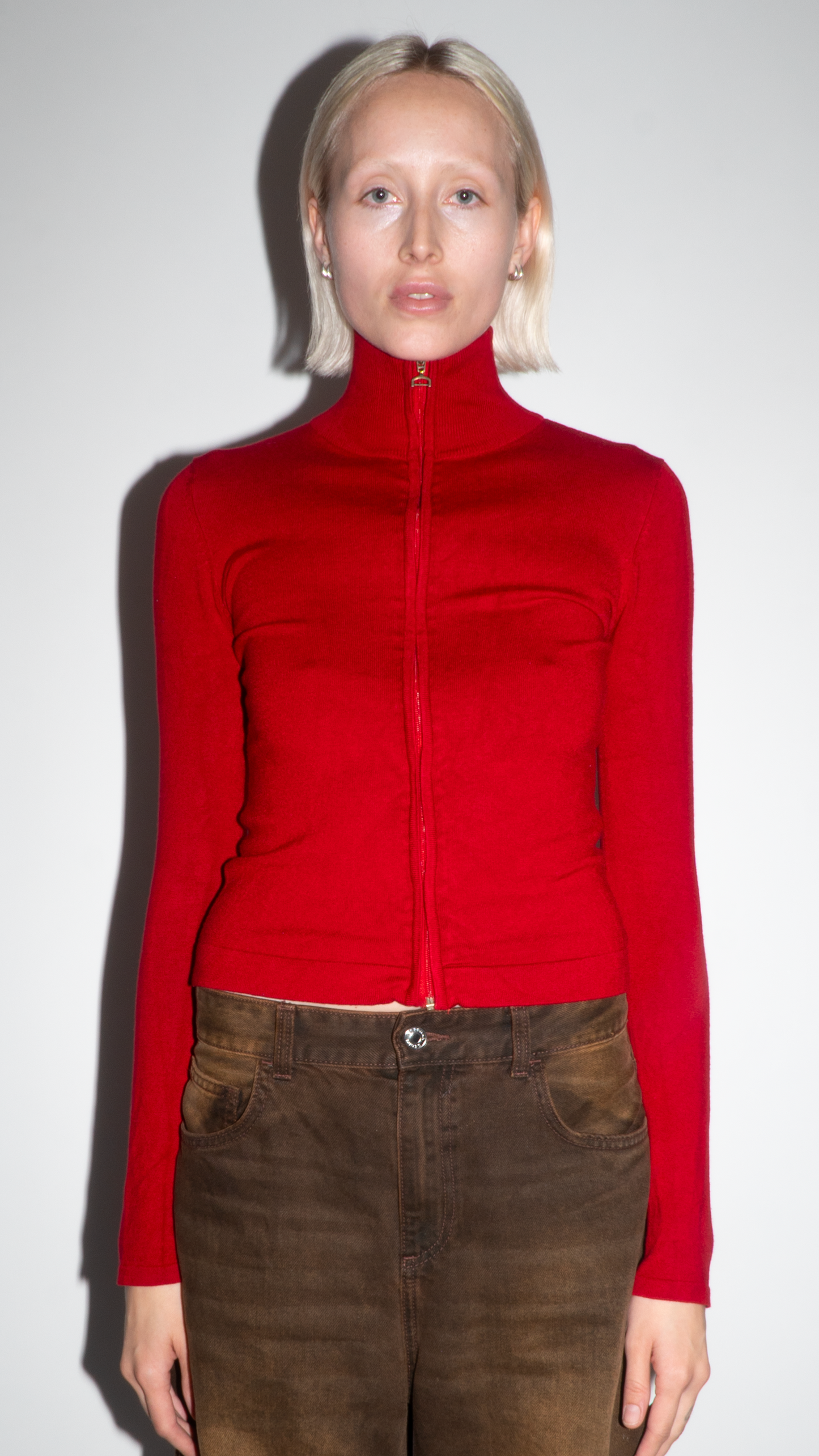 Jean Paul Gaultier Red Long-Sleeve Zip Up Top