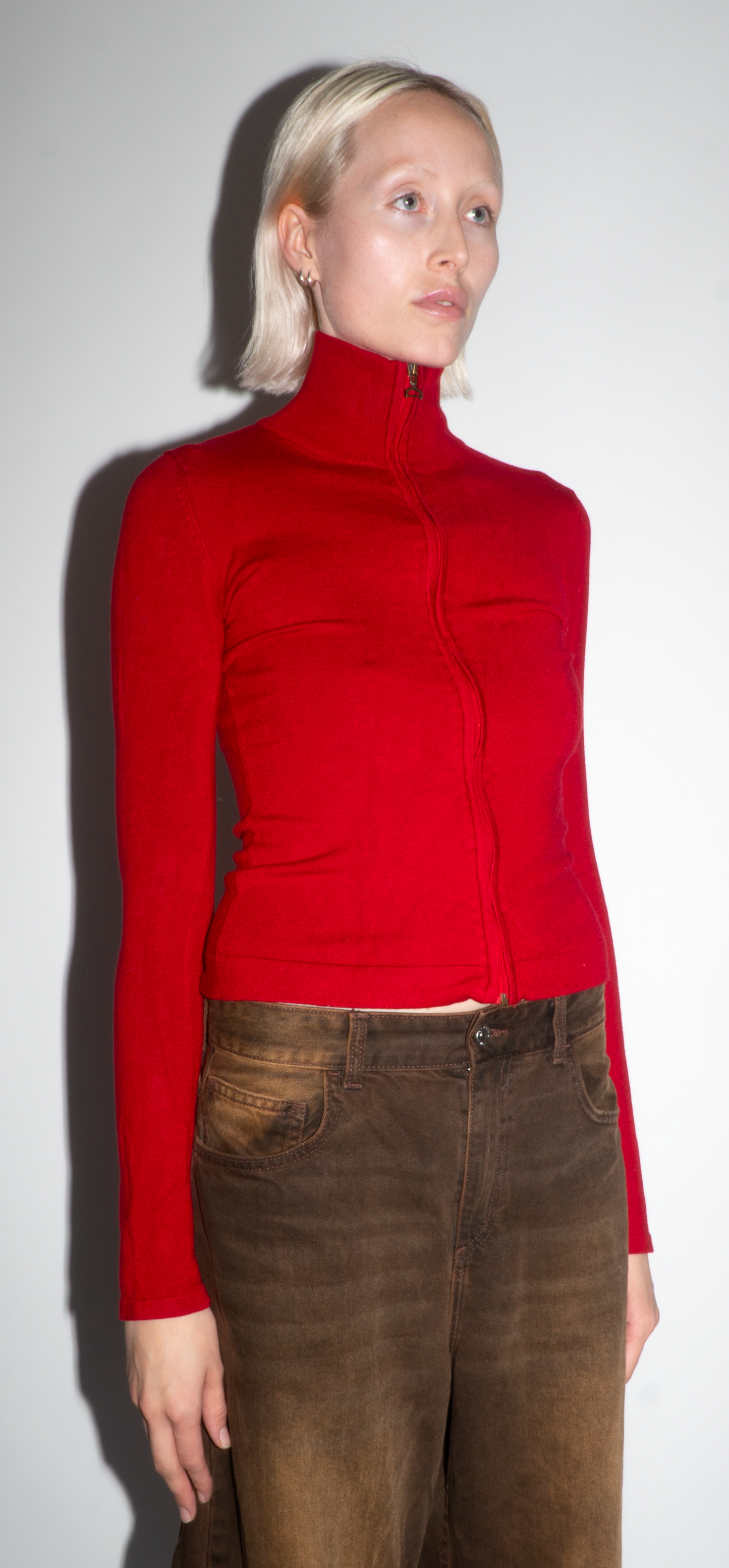 Jean Paul Gaultier Red Long-Sleeve Zip Up Top