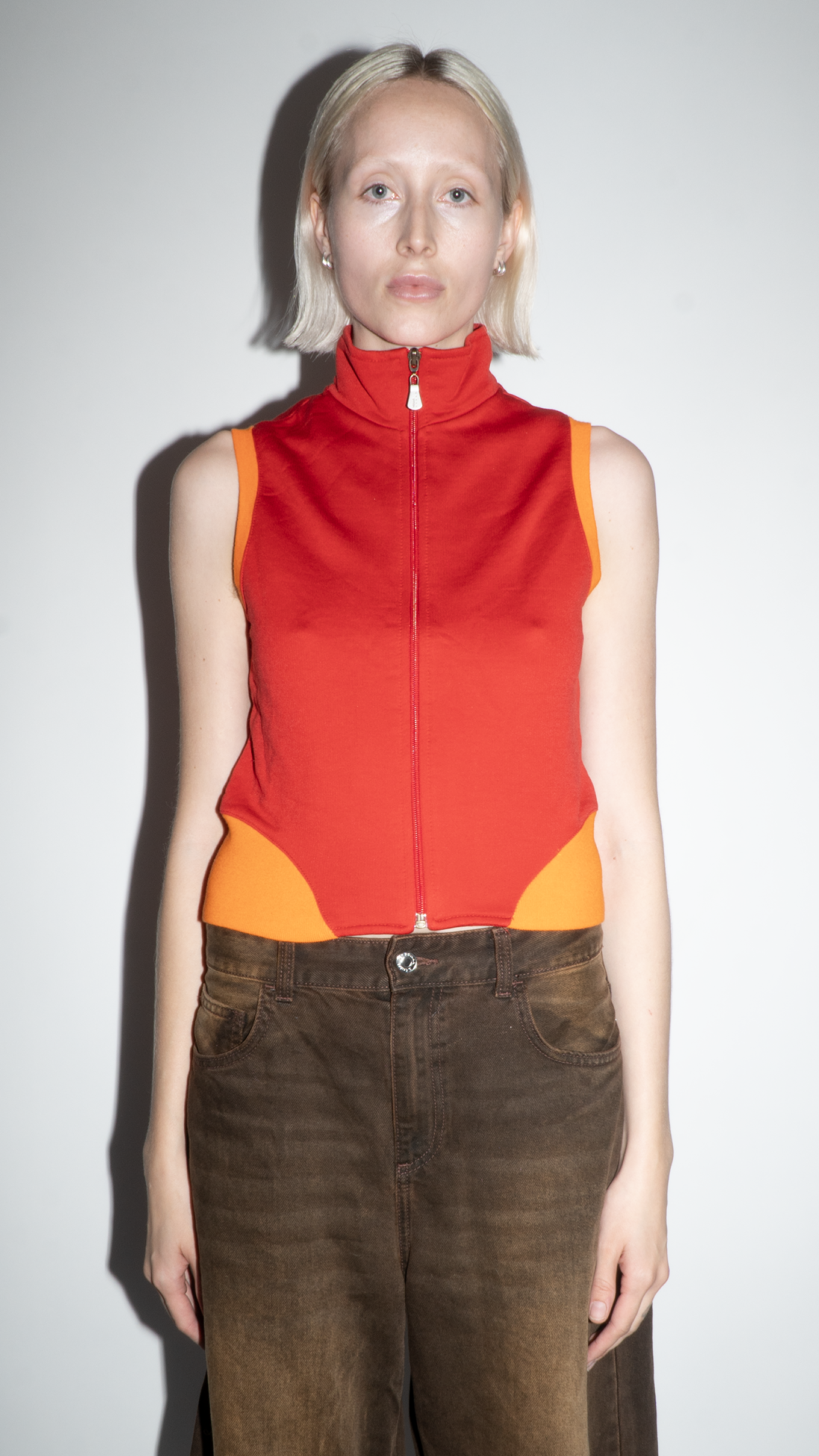 Versace Red and Orange Short-Sleeve Zip Up Vest