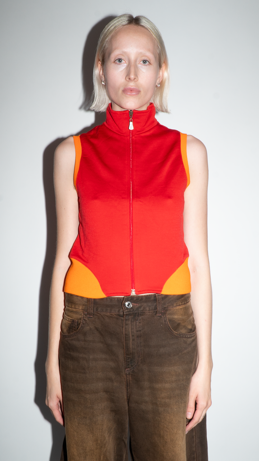 Versace Red and Orange Short-Sleeve Zip Up Vest