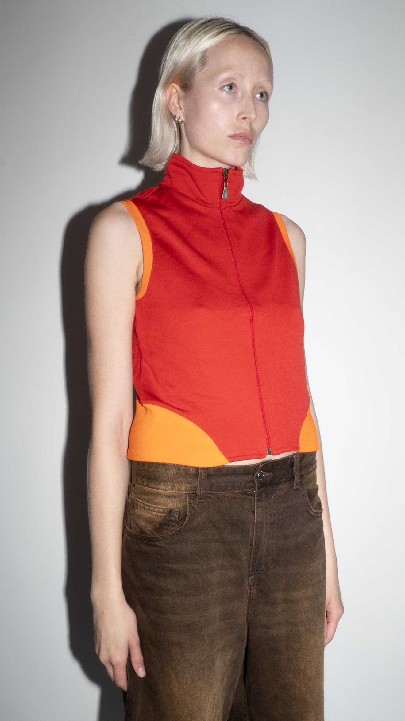 Versace Red and Orange Short-Sleeve Zip Up Vest