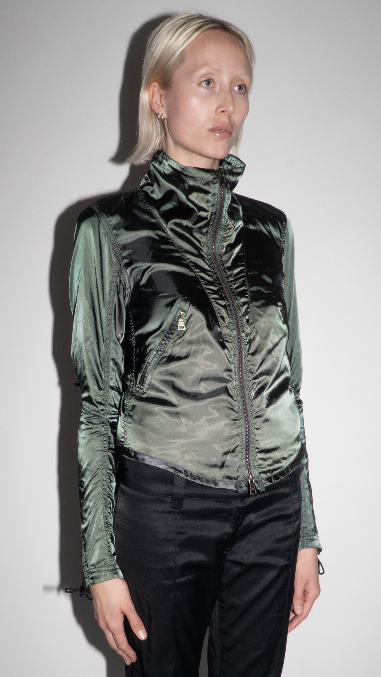 Prada Sport 00's Dark Green Zip Up Jacket with Lace Up Sleeves