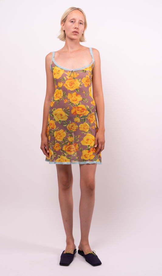 Dolce Gabbana Floral Print Mesh Slip Dress
