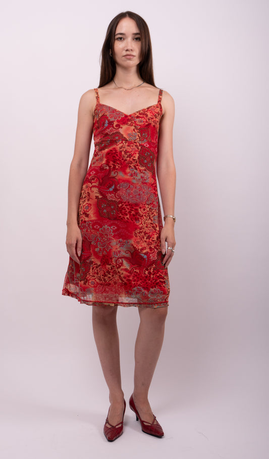 Casa Blanca Printed Mesh Slip Dress