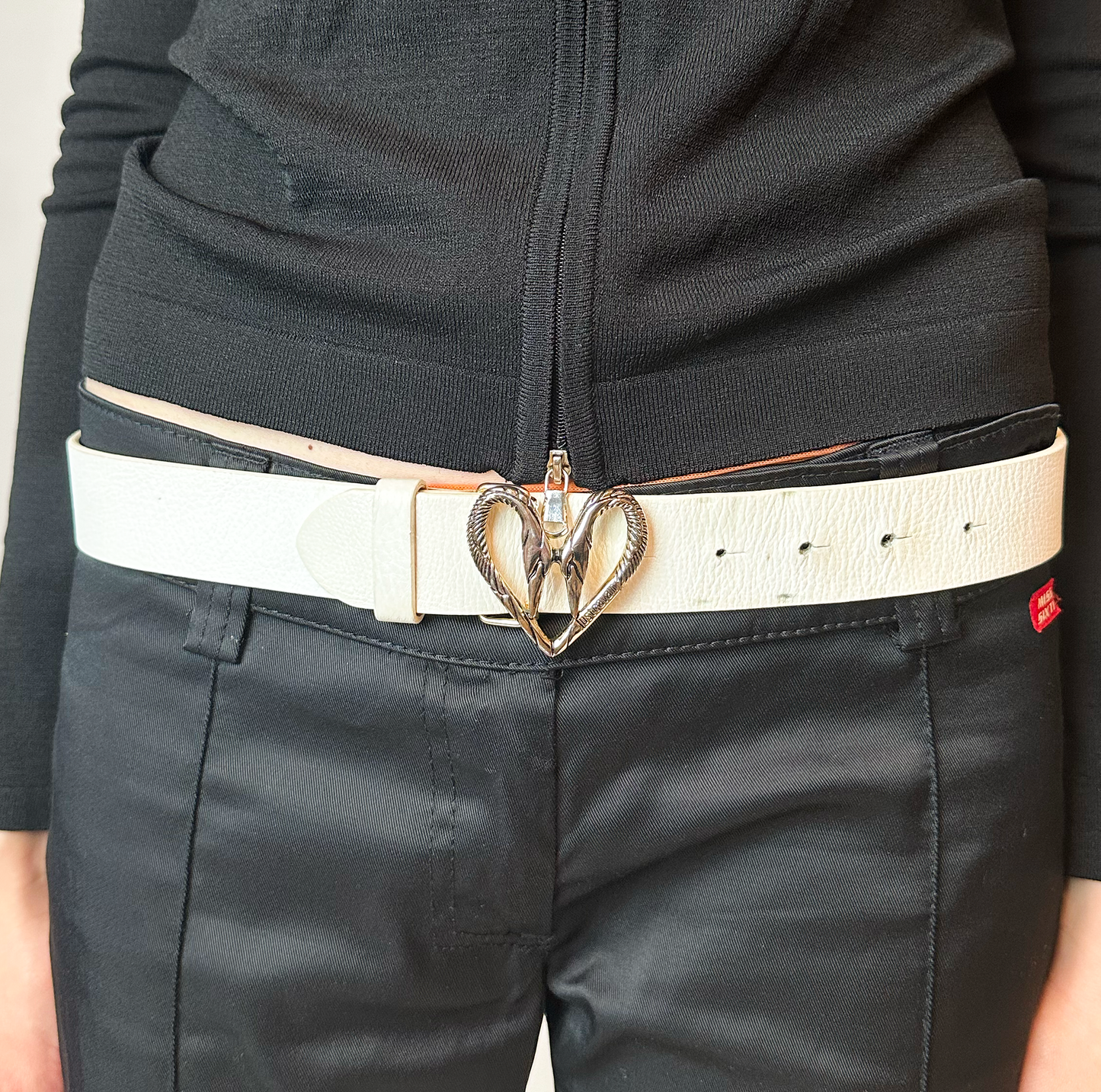 Just Cavalli White Belt with Swan Love Heart Buckle